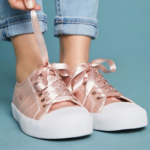 Gola Satin Coaster Sneakers in Blush Pink/White - Picture 2 of 9